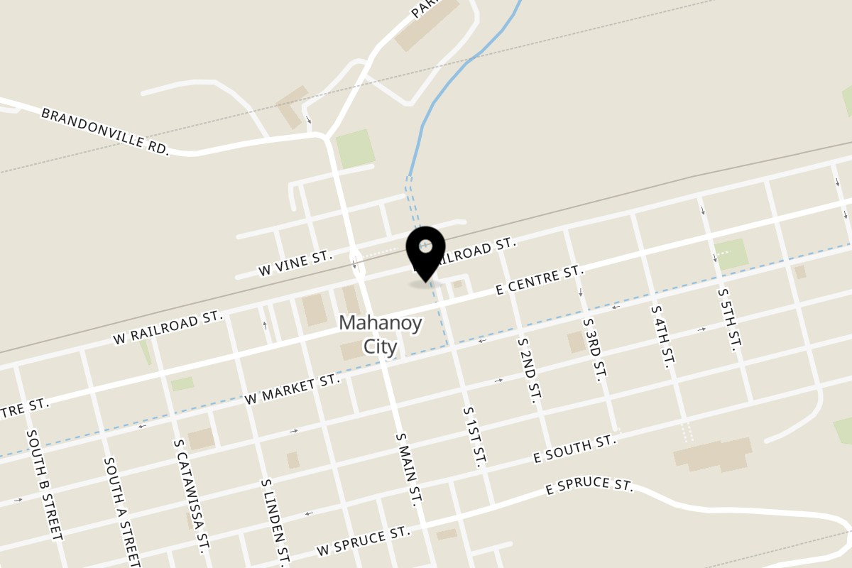 Map showing the location of Carini's Pizzeria & Restaurant BYG on 33 E Centre St in Mahanoy City